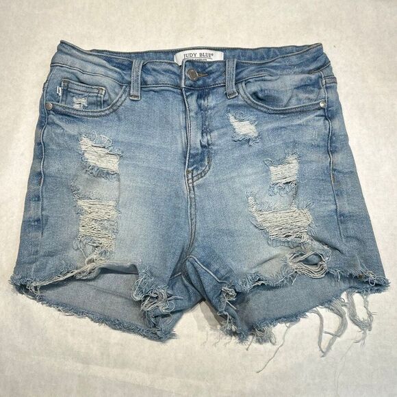 Judy Blue Pants - JUDY BLUE Denim Cutoff Shorts Sz Medium High Waist Heavily Distressed Blue JB150